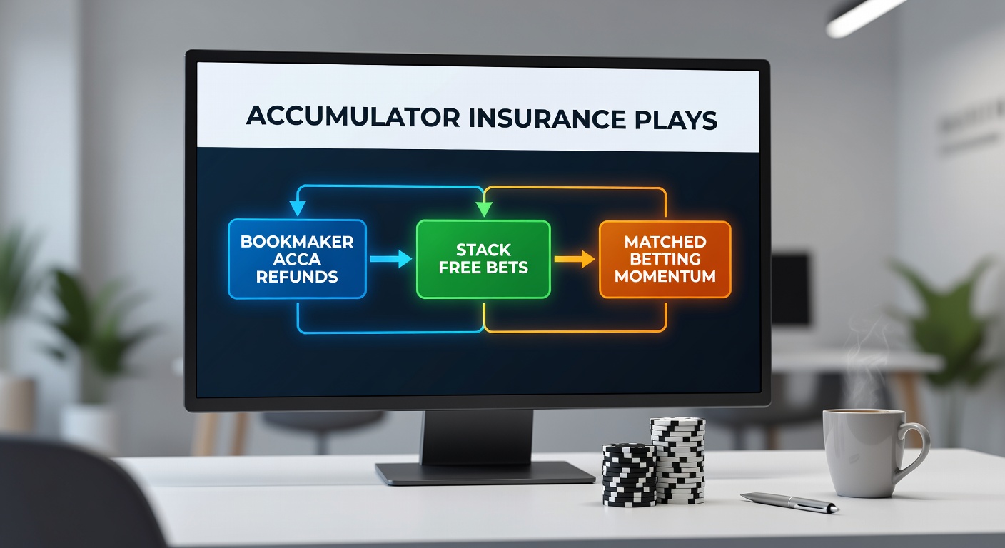 Infographic depicting a chain of accumulator insurance refunds converting into stacked free bets and matched profits