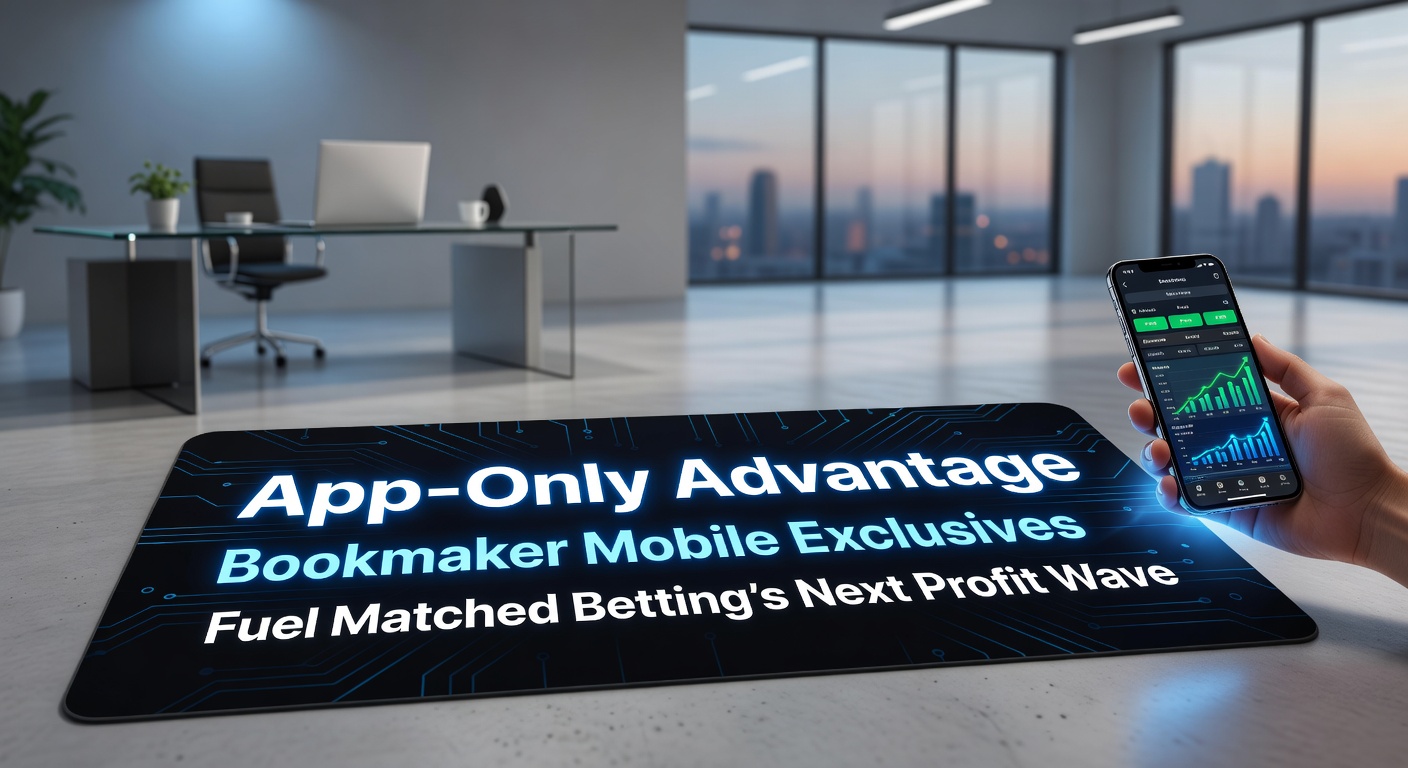 Smartphone displaying a bookmaker app with a prominent app-only free bet promotion banner, highlighting exclusive odds boosts for mobile users