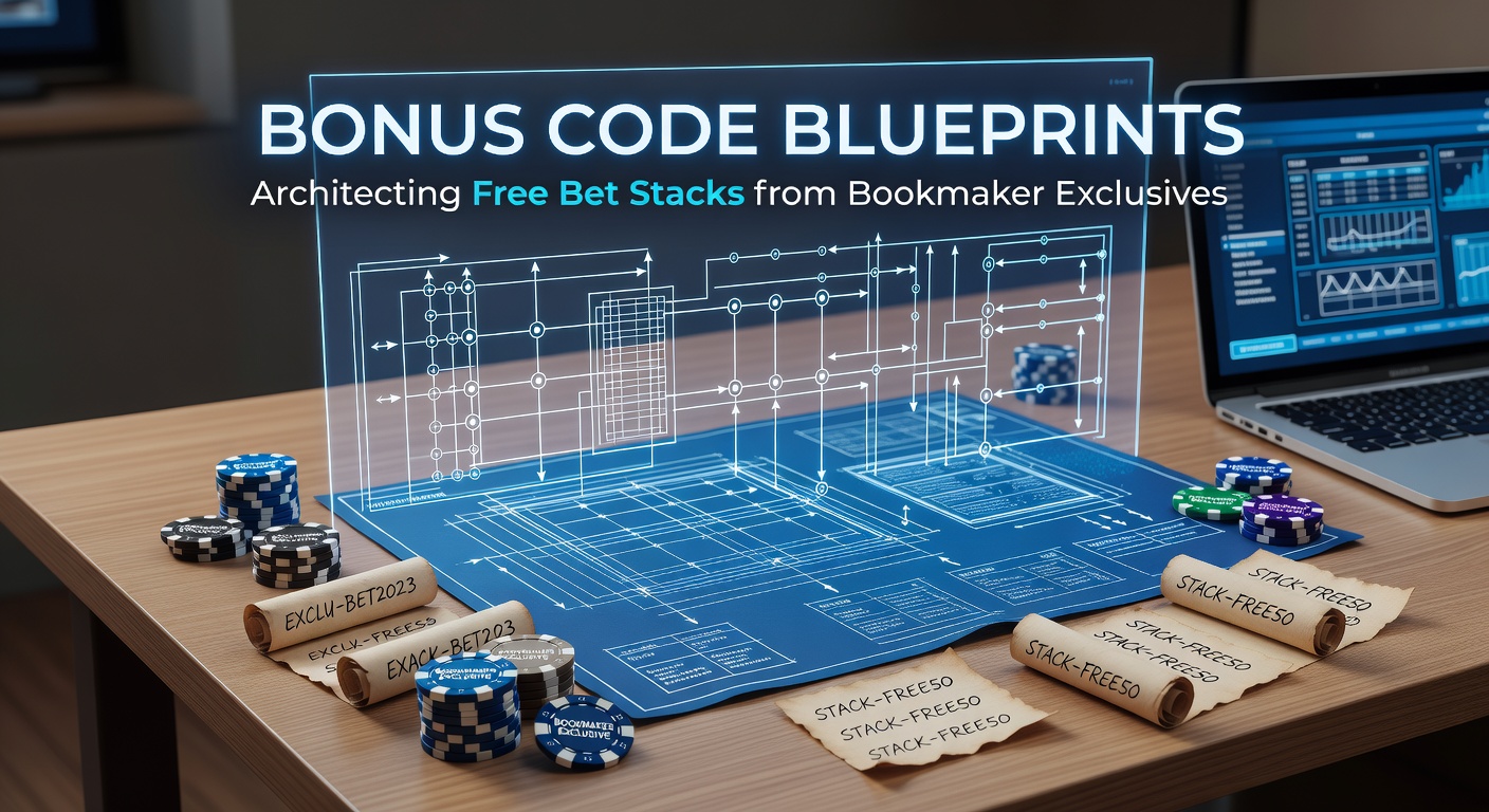 Visual blueprint diagram showing layered stacks of free bet tokens built from exclusive bookmaker bonus codes, with arrows indicating stacking sequences