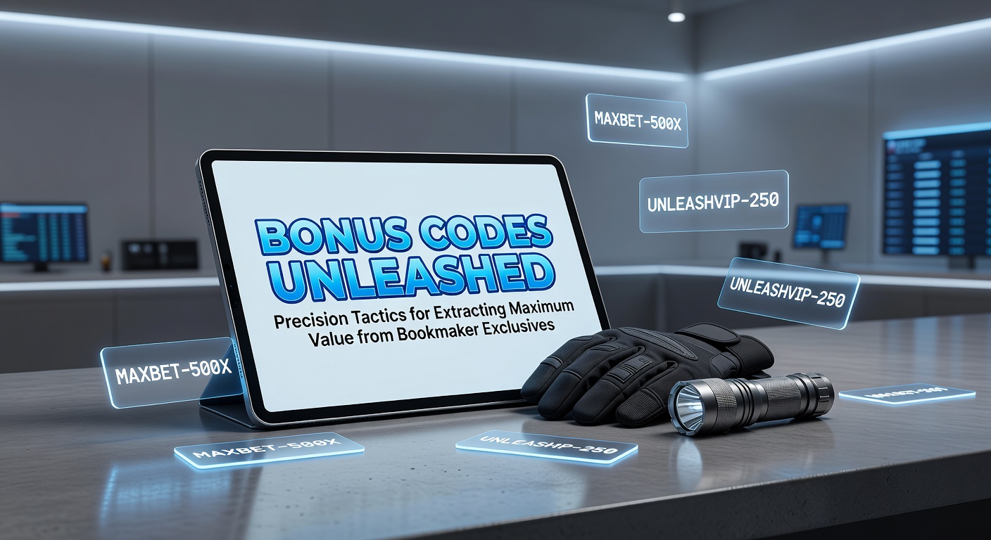 A digital dashboard displaying active bonus codes and bookmaker promotions, highlighting exclusive offers with glowing highlights on value multipliers