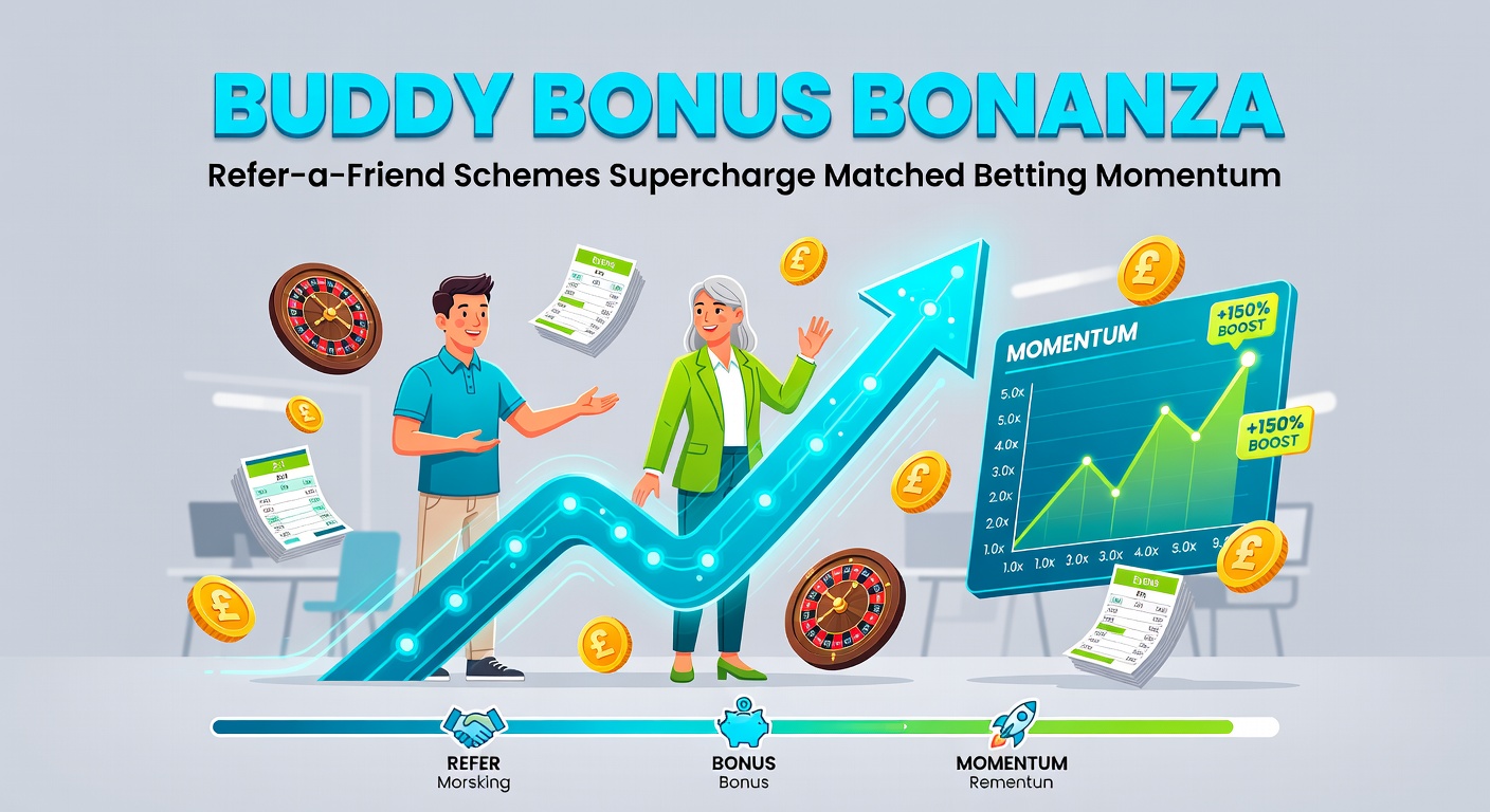Illustration of friends sharing a high-five over a betting app screen, symbolizing refer-a-friend referral success in matched betting