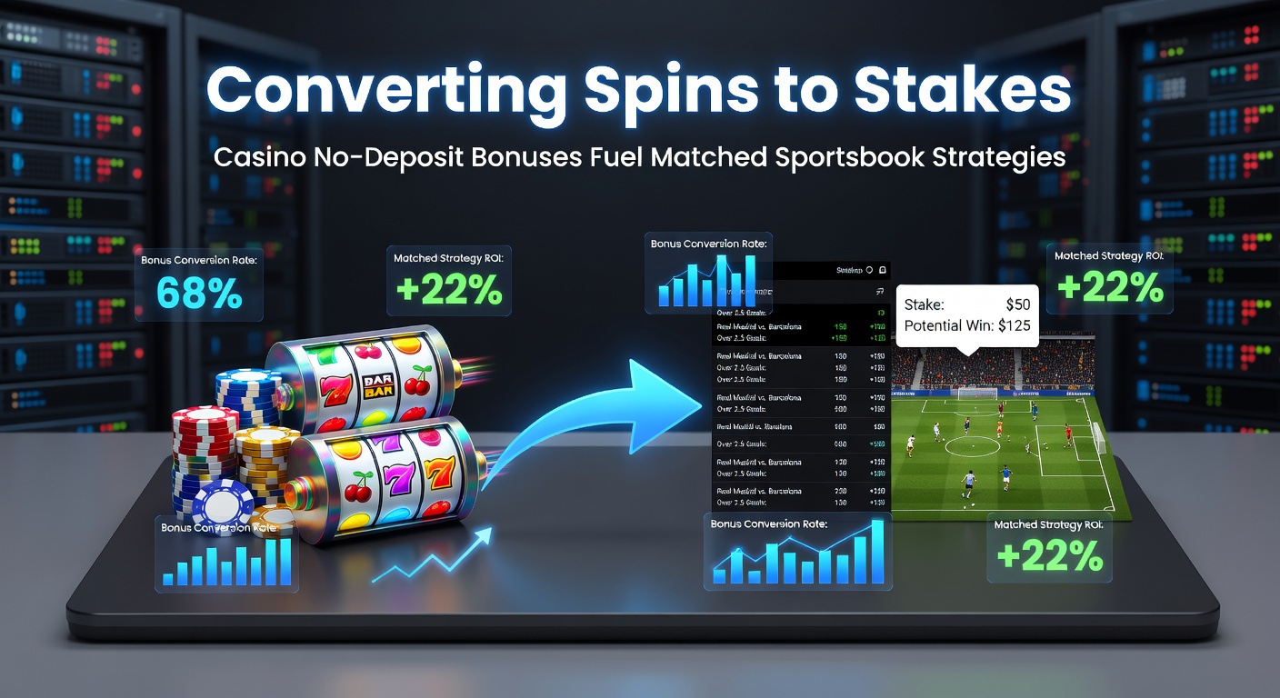 Illustration of free casino spins transforming into sportsbook betting chips on a dynamic gaming table