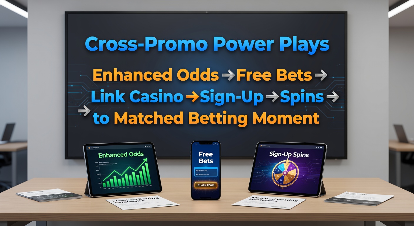 Diagram showing the flow from casino spins to enhanced odds free bets in a matched betting sequence