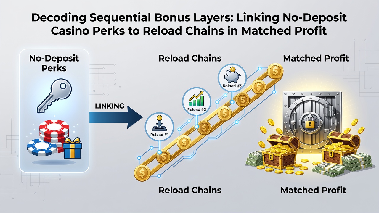 Flowchart illustrating how no-deposit casino perks connect to reload bonus chains within matched profit frameworks