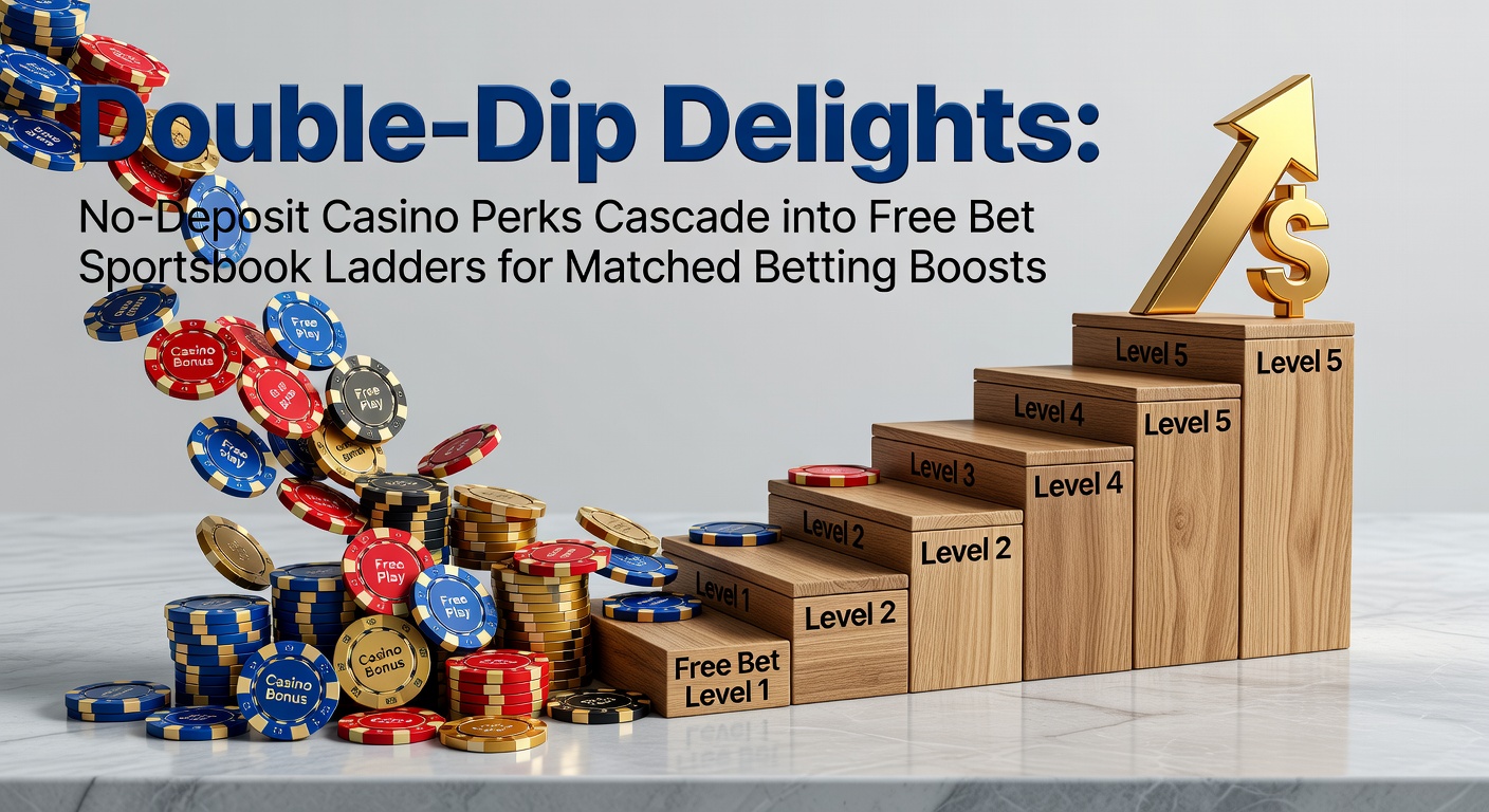 Vibrant graphic showing cascading casino chips transforming into sports betting slips, symbolizing the flow from no-deposit perks to free bet ladders