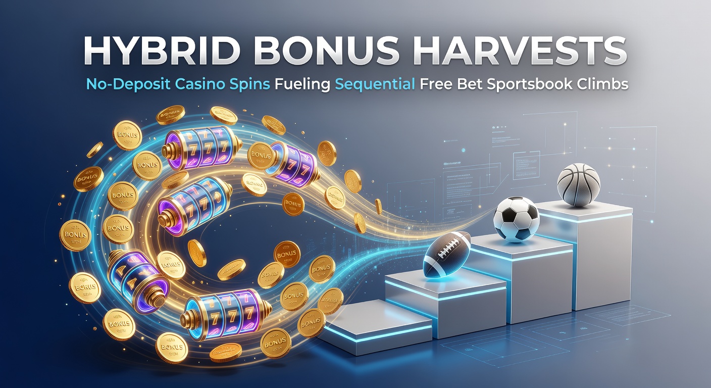 Illustration of cascading bonus chains linking casino spins to sportsbook free bets, showing sequential progression arrows