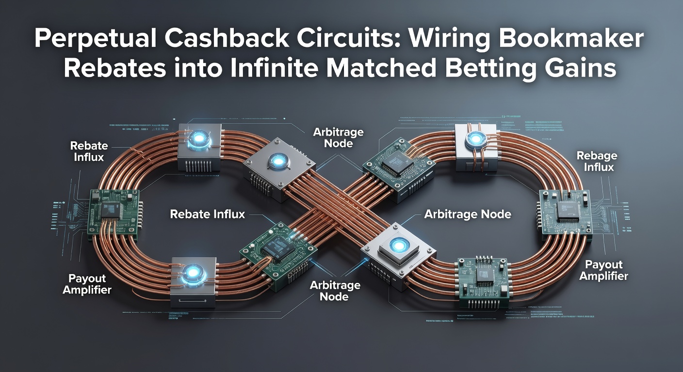 Diagram illustrating a continuous cashback loop integrated into matched betting strategies, showing rebates cycling back into new bets