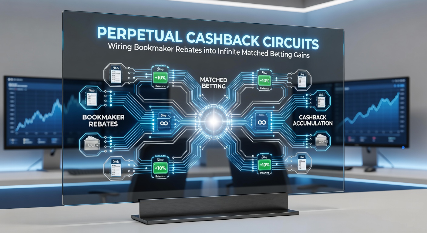 Step-by-step flowchart of a perpetual cashback circuit, depicting rebates flowing from losses back into matched bets and free bet conversions