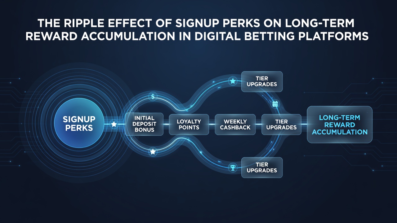 Illustration showing how initial signup perks flow into long-term reward systems across digital betting platforms
