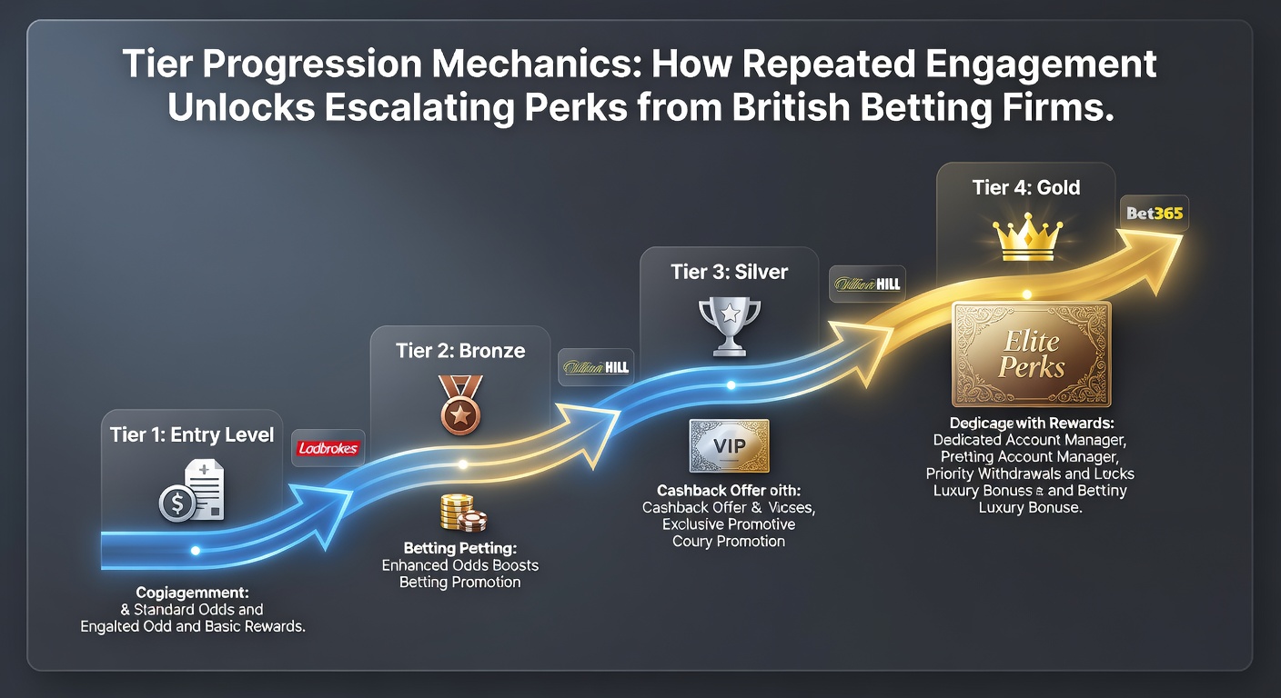 Illustration of tier progression in British betting loyalty programs showing escalating rewards
