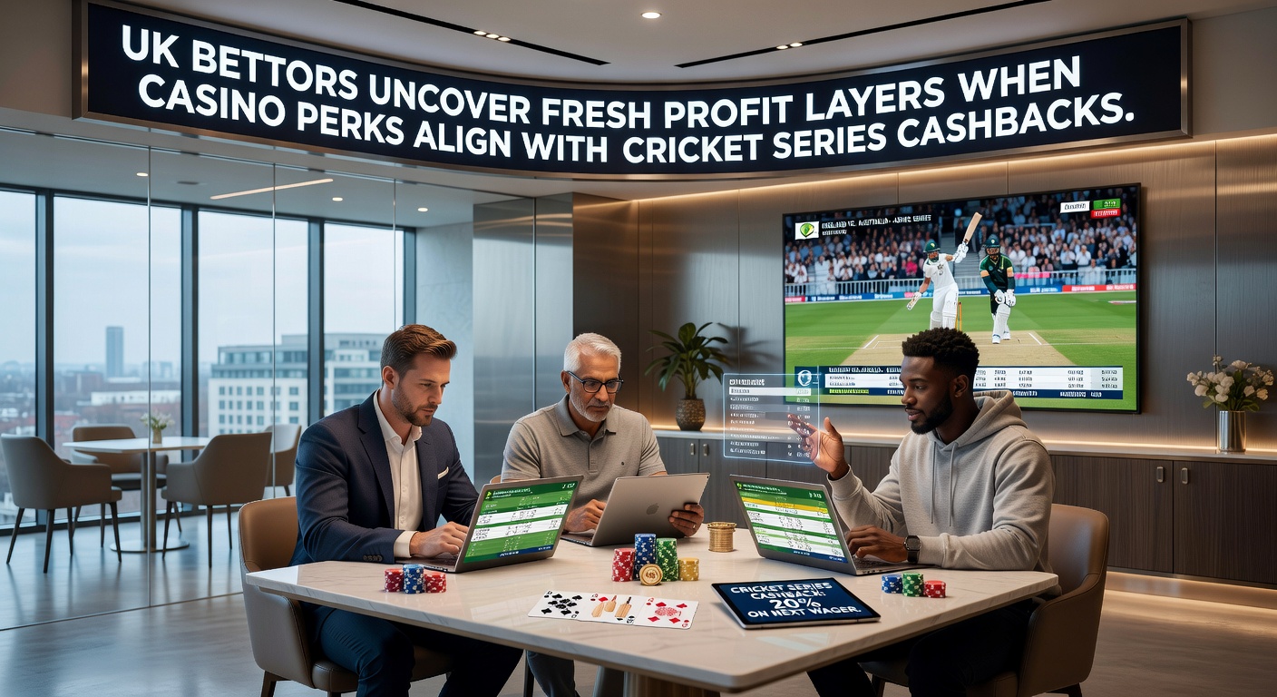 UK bettors reviewing casino promotions and cricket cashback offers during a major series